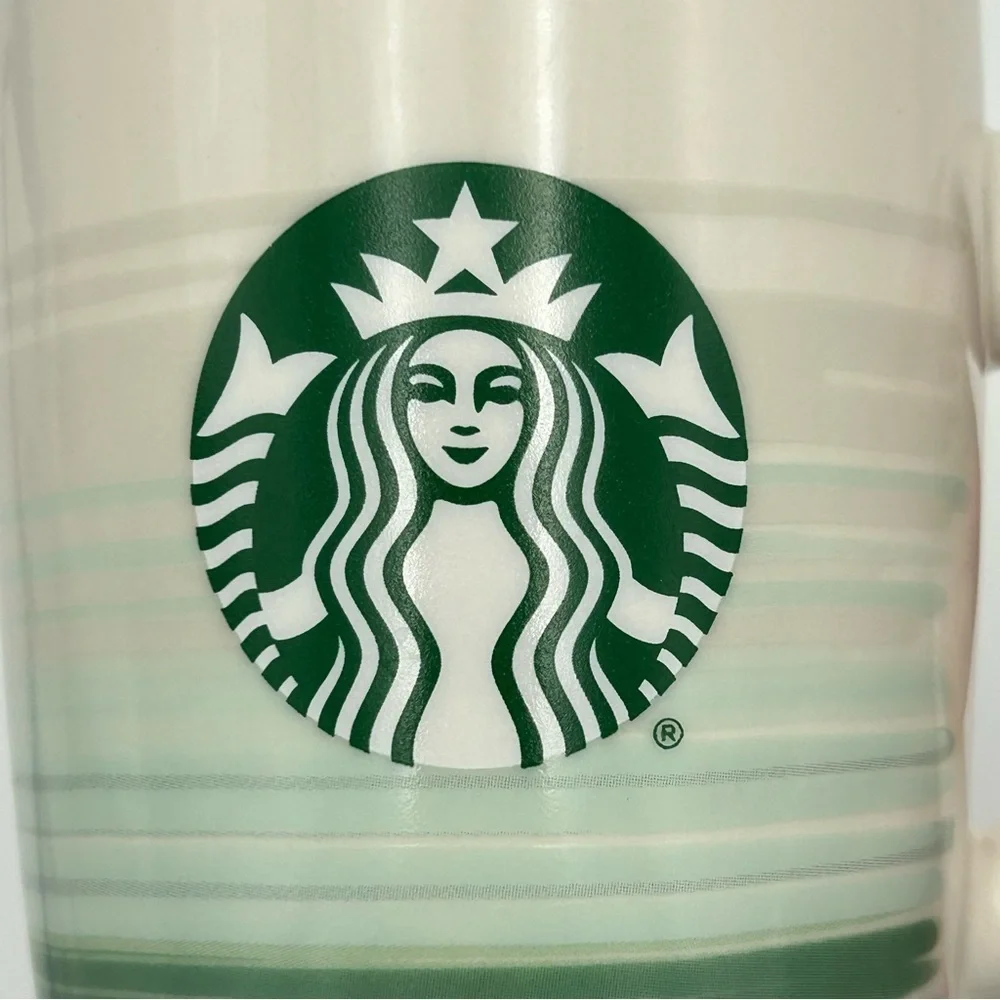 STARBUCKS 2021‎ Coffee Mug Cup Tea 10 Ounce Cream Green Gray Striped